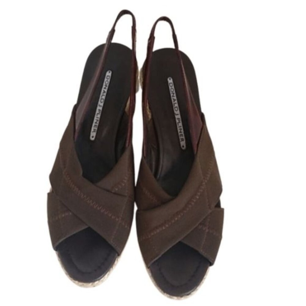 Donald J Pliner Kiwa Brown Bronze Strappy Slingback Woven 2.25" Heel Sandals 7M